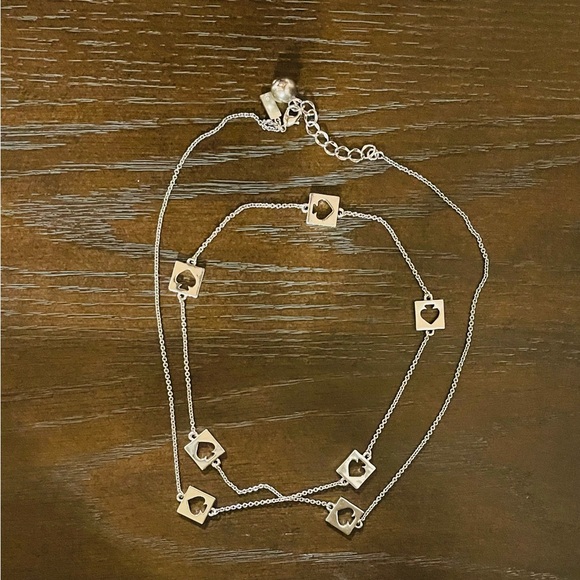 Classic Kate Spade Silver Scatter Square Spades long Necklace - Picture 5 of 5